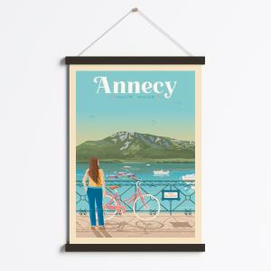 Affiche Annecy Savoie France   Cadre Magnétique (Bois Noir)…