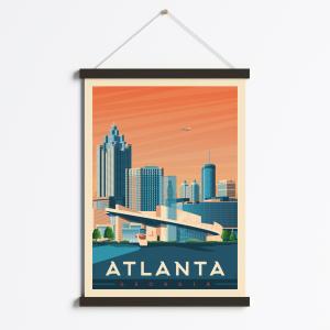 Affiche Atlanta Etats-Unis   Cadre Magnétique (Bois Noir) 5…