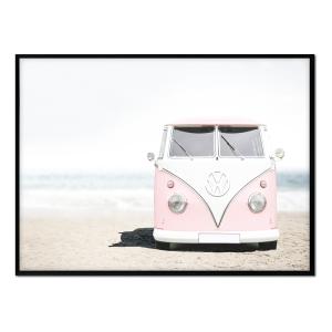 Affiche avec cadre noir - Caravane rose - 50x70