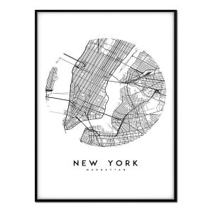 Affiche avec cadre noir - Carte New York - 30x40