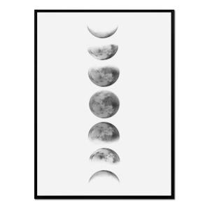 Affiche avec cadre noir - Cycle lunaire noir et blanc - 50x…