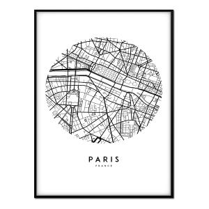 Affiche avec cadre noir - Plan de Paris - 30x40