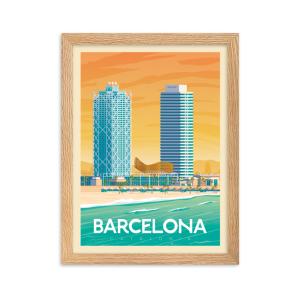 Affiche Barcelone Espagne avec Cadre (Bois) 21x29,7 cm