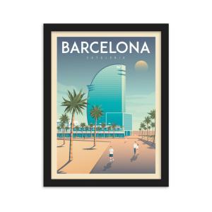 Affiche Barcelone Espagne   Cadre Bois noir 21x29,7 cm