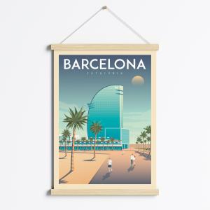 Affiche Barcelone Espagne   Cadre Magnétique (Bois) 50x70 c…