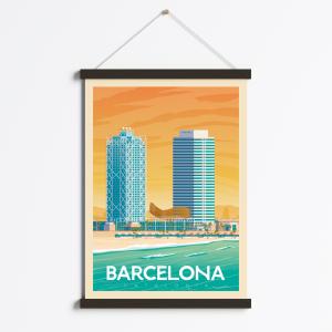 Affiche Barcelone Espagne   Cadre Magnétique (Bois Noir) 50…