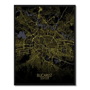 Affiche Bucarest Carte Nuit 40x50