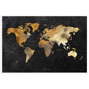 Affiche carte du monde dorée sans cadre 30x20cm