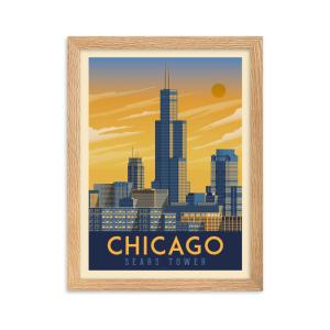Affiche Chicago Etats-Unis avec Cadre (Bois) 21x29,7 cm