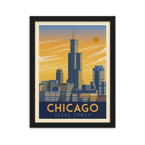 Affiche Chicago Etats-Unis   Cadre Bois noir 21x29,7 cm