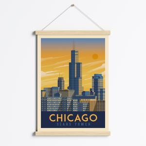 Affiche Chicago Etats-Unis   Cadre Magnétique (Bois) 50x70…