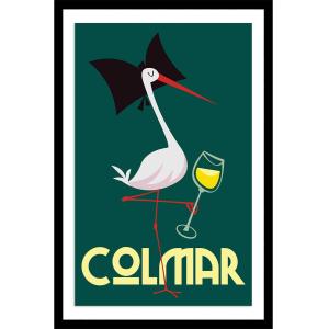 Affiche cigogne de Colmar avec cadre noir 40x60  cm