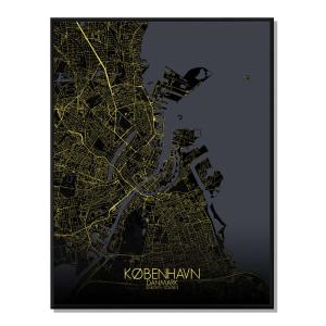 Affiche Copenhague Carte Nuit 40x50