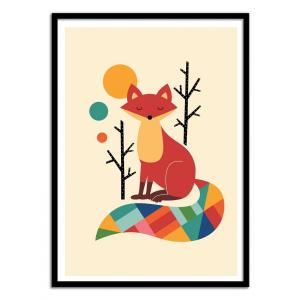 Affiche d'art avec cadre bois noir - Rainbow Fox - 50 x 70…