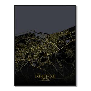Affiche Dunkerque Carte Nuit 40x50