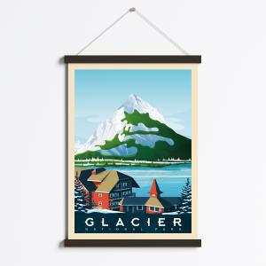Affiche Glacier National Park  Cadre Magnétique (Bois Noir)…