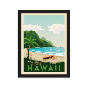 Affiche Hawaii Etats-Unis   Cadre Bois noir 21x29,7 cm