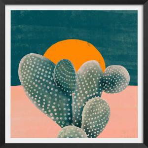 Affiche illustration cactus et soleil orange avec cadre noi…