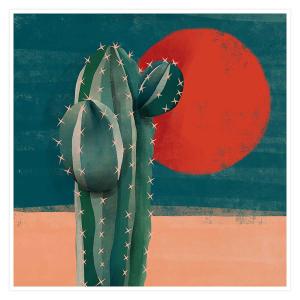 Affiche illustration cactus et soleil rouge sans cadre 30x3…