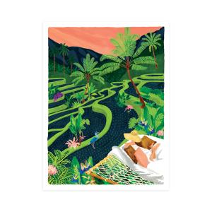 Affiche illustrée d'une rizière à Bali 30x40 cm