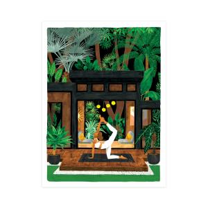 Affiche illustrée d'une terrasse et un cours de yoga 30x40…