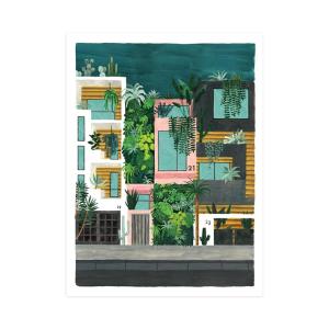 Affiche illustrée immeuble et plantes 30x40 cm