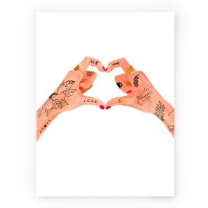 Affiche illustrée motif Mains d'amour 30x40 cm