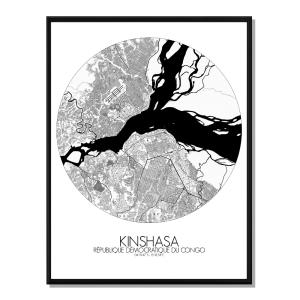 Affiche Kinshasa Carte ronde 40x50