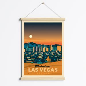 Affiche Las Vegas Etats-Unis   Cadre Magnétique (Bois) 50x7…