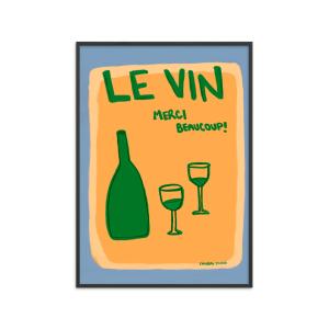 Affiche Le Vin Merci!" Cadre noir - 50x70 cm"