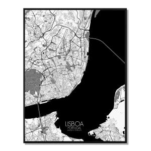 Affiche Lisbonne Carte N&B 40x50