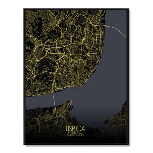 Affiche Lisbonne Carte Nuit 40x50