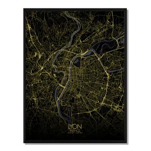Affiche Lyon Carte Nuit 40x50