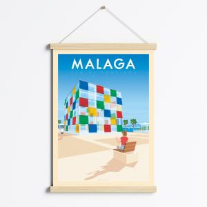 Affiche Malaga Espagne   Cadre Magnétique (Bois) 50x70 cm