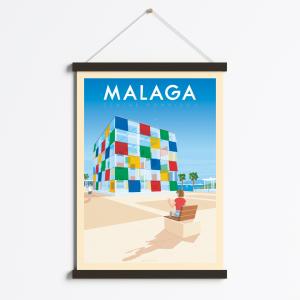 Affiche Malaga Espagne   Cadre Magnétique (Noir) 50x70 cm