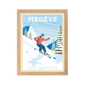 Affiche Megève France avec Cadre (Bois) 30x40 cm
