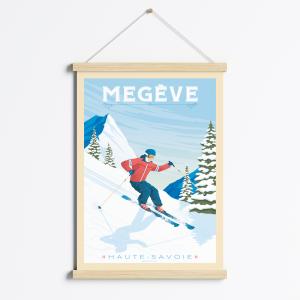 Affiche Megève France   Cadre Magnétique (Bois) 50x70 cm