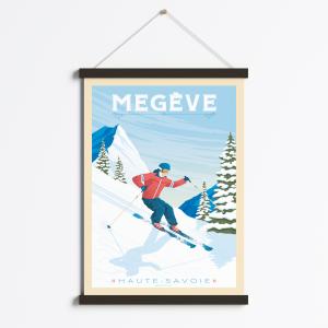 Affiche Megève France   Cadre Magnétique (Bois Noir) 50x70…