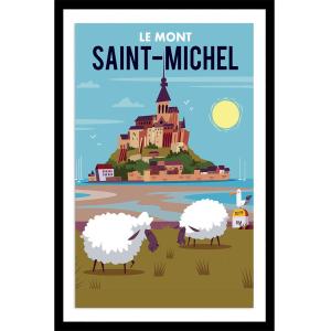Affiche mont Saint Michel avec cadre noir 20x30cm