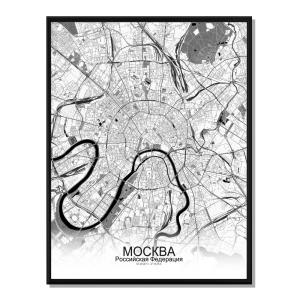 Affiche Moscou Carte N&B 40x50