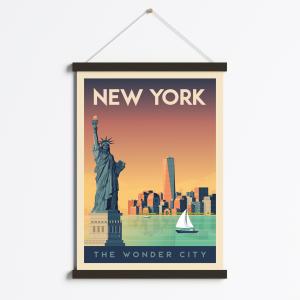 Affiche New York Etats-Unis   Cadre Magnétique (Bois Noir)…
