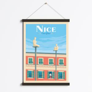 Affiche Nice Côte d'Azur   Cadre Magnétique (Bois Noir) 50x…