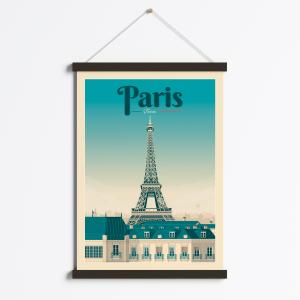 Affiche Paris France   Cadre Magnétique (Bois Noir) 50x70 c…