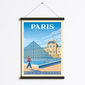 Affiche Paris France - Louvre   Cadre Magnétique (Bois Noir…