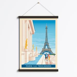 Affiche Paris - Trocadero   Cadre Magnétique (Bois Noir) 50…