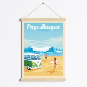 Affiche Pays Basque - Surf   Cadre Magnétique (Bois) 50x70…