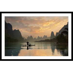 Affiche paysage baie d' halong avec cadre noir 30x20cm