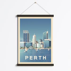 Affiche Perth Asutralie   Cadre Magnétique (Bois Noir) 50x7…