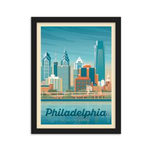 Affiche Philadelphie Etats-Unis   Cadre Bois noir 21x29,7 cm