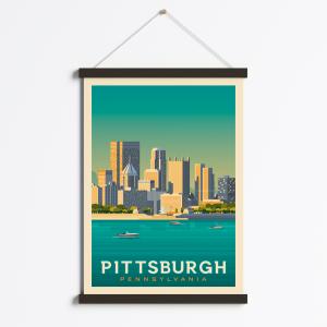 Affiche Pittsburgh Etats-Unis   Cadre Magnétique (Bois Noir…